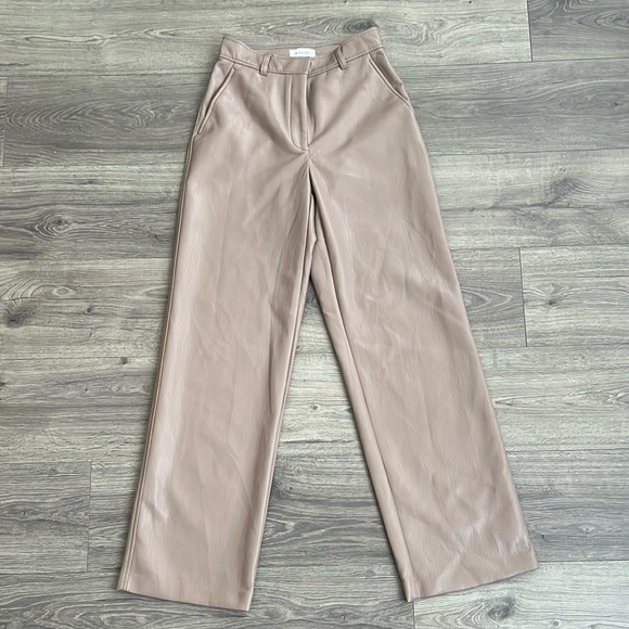 BABATON Agency Faux Leather Pants Size 4 Straight Leg Warm Taupe Neutral Aritzia - Picture 4 of 12